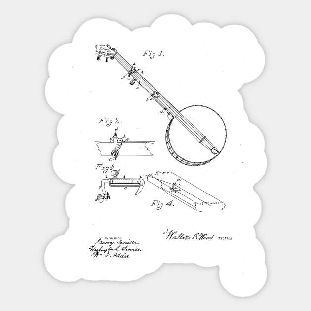 Musical Instrument vintage Patent Drawing Sticker by skstring